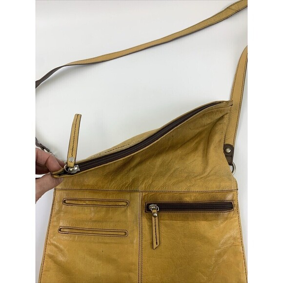 Hobo Foldover Flat Crossbody Yellow Leather Purse Zip Long Medium Lightweight - Picture 7 of 13